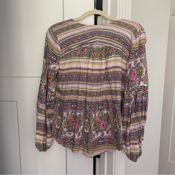 Anthropologie Maeve Ceresco Peasant Boho Top Floral Blouse long sleeve pink v - Picture 7 of 7